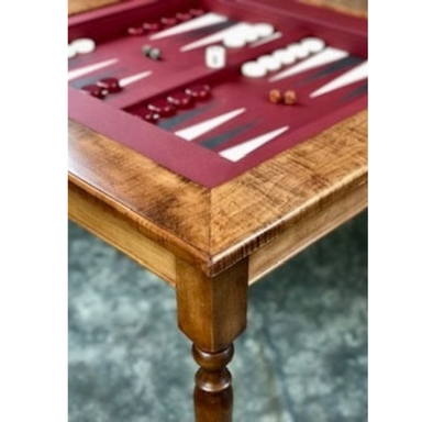 backgammon coffee table in burgundy corner view