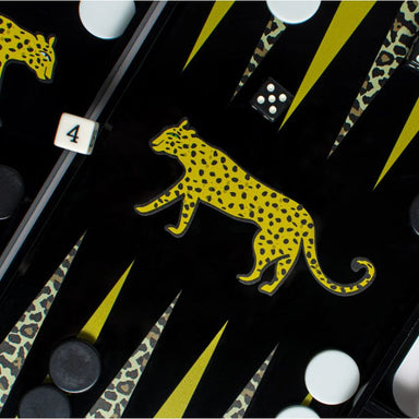 acrylic backgammon set in leopard design close up view
