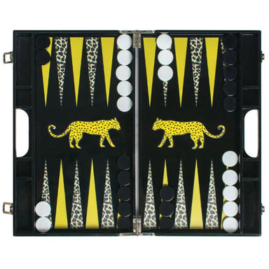 acrylic backgammon set in leopard design top view