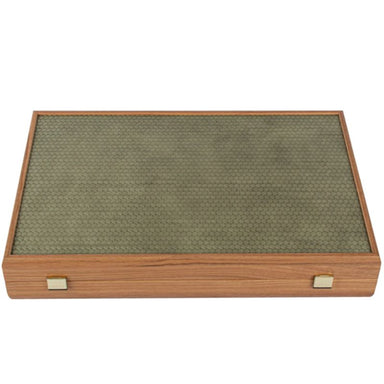 manopoulos leather backgammon in olive green closed case