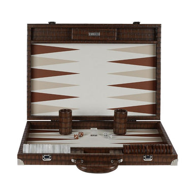 vido large backgammon set in brown vegan leather open board profile view