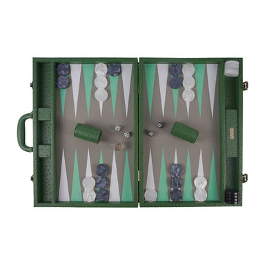 vido large backgammon set in green vegan leather open box top view