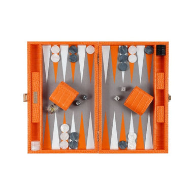 vido medium backgammon set in orange vegan leather open board profile view